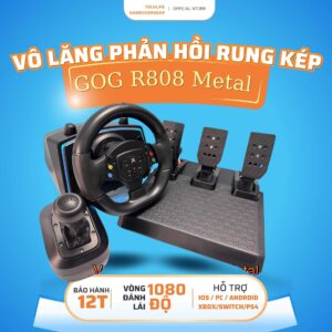 Vô Lăng Giả Lập Lái Xe P808 Metal - Phiên Bản Bàn đạp Hợp Kim Chắc Chắn – Góc Quay Linh Hoạt 1080 Độ-LED-tương thích ETS2,Taxilife,city car driving, F1 , forza