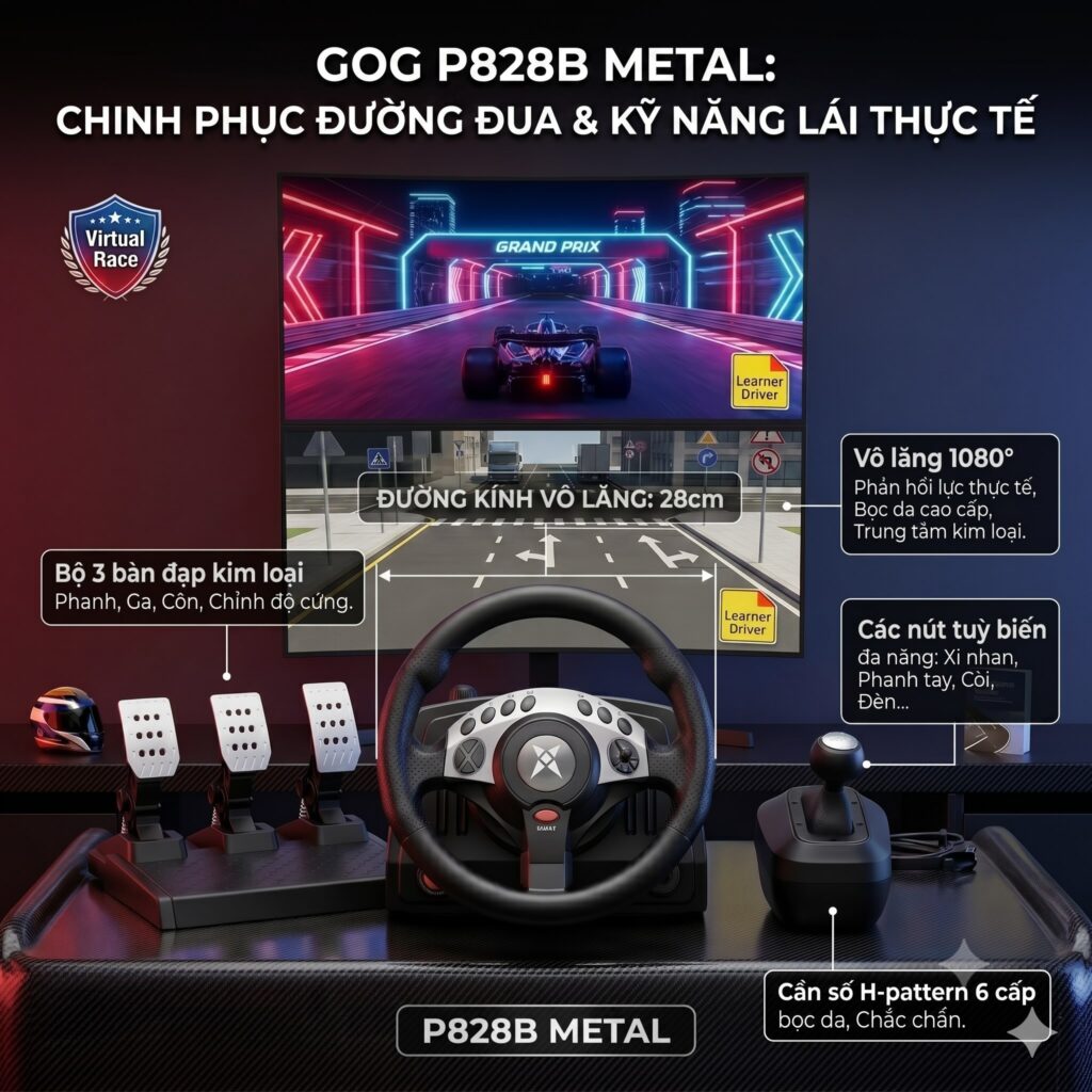 Vô lăng học lái xe mô phỏng P828 B metal